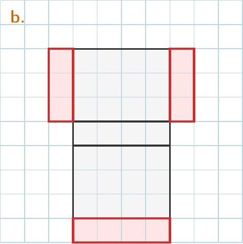 Adaugă jos un dreptunghi de 1x4 pătrățele. În stânga și în dreapta unuia dintre dreptunghiurile de 3x4, desenează câte un dreptunghi mic de 1x3 pătrățele.