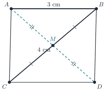 Desenați un segment orizontal AB cu lungimea de 3 cm. Din punctul B, trasați un segment BC cu lungimea de 4 cm, orientat în diagonală spre stânga-jos (sub un unghi ascuțit față de prelungirea lui AB spre stânga), astfel încât punctele A, B și C să formeze un unghi obtuz ABC.