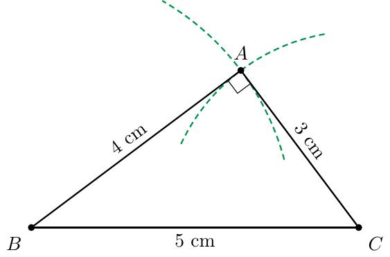 Un segment de dreaptă orizontal reprezentând baza triunghiului. Din capetele acestui segment sunt trasate două cercuri (sau arce) cu raze egale cu celelalte două laturi. Punctul de intersecție al arcelor reprezintă al treilea vârf al triunghiului.